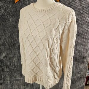 Sweet Envy Cream Chenille Cable Knit Sweater Womens Medium Crew Neck Soft Cozy